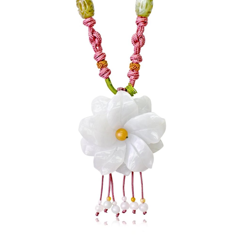 Stargazer Lily Flower Handmade Jade Necklace Pendant